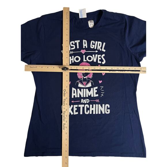 Just a Girl Who Loves Anime and Sketching Graphic T-Shirt – Navy Blue Size Large - Picture 7 of 9